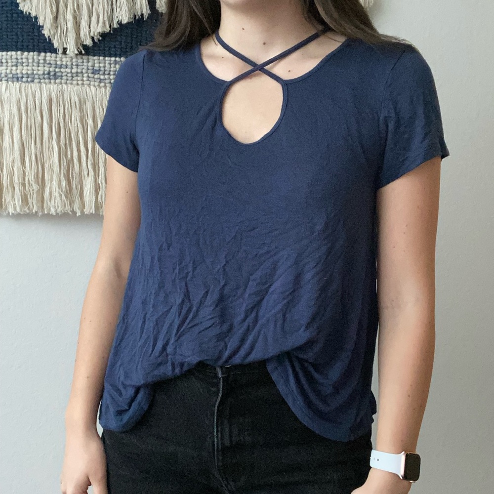 Cross Neck Navy Top